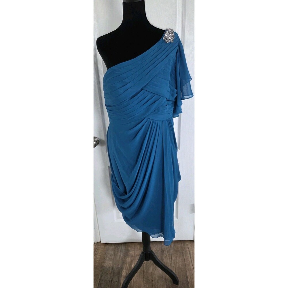Jasmine Bridal 'Jade' collection cocktail One-shoulder dress in Blue Chiffon -14 - Picture 14 of 14